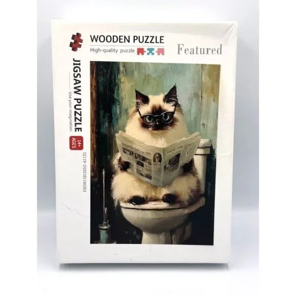 NWT Cat On Toilet Wooden Jigsaw Puzzle 1000 Pieces Fun High-Quality Puzzle For A - Picture 2 of 5